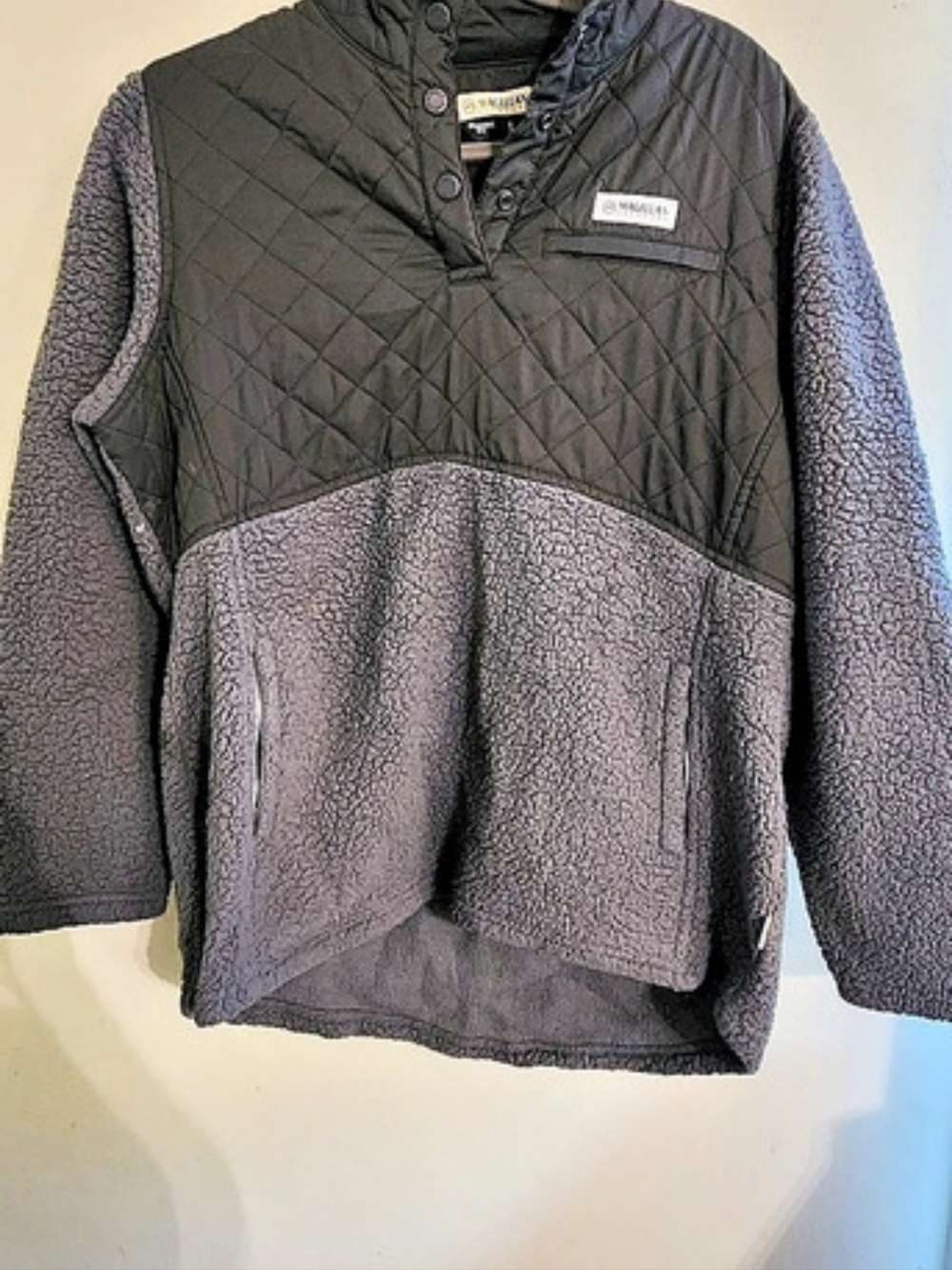 Magellan Outdoors Grey Quilted Sherpa Fleece Snap Pullover Jacket Size Large